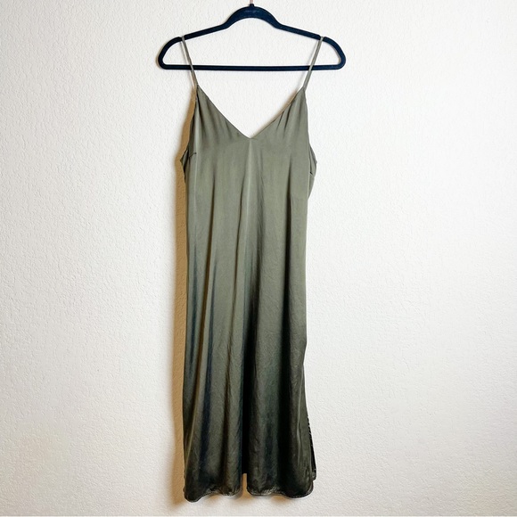 Anine Bing Gemma Slip Silk Dress Olive Green Size Large - Picture 4 of 10